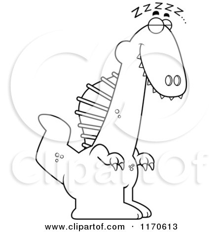 Cartoon Clipart Of A Sleeping Spinosaurus Dinosaur - Vector Outlined Coloring Page by Cory Thoman