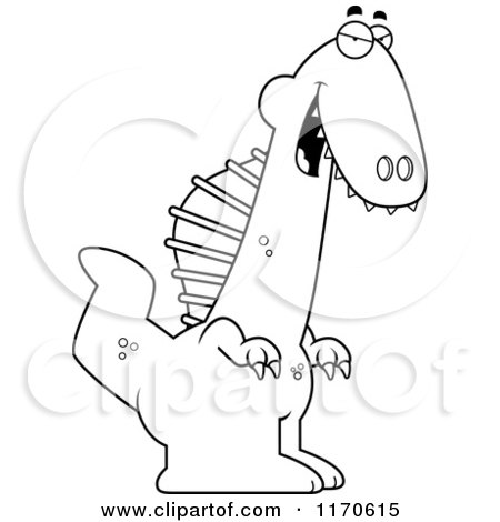 Cartoon Clipart Of A Sly Spinosaurus Dinosaur - Vector Outlined Coloring Page by Cory Thoman