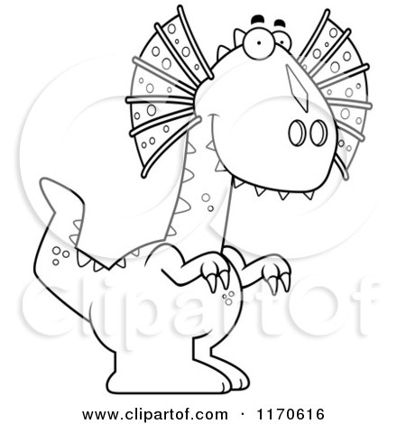 Cartoon Clipart Of A Happy Dilophosaurus Dinosaur - Vector Outlined Coloring Page by Cory Thoman