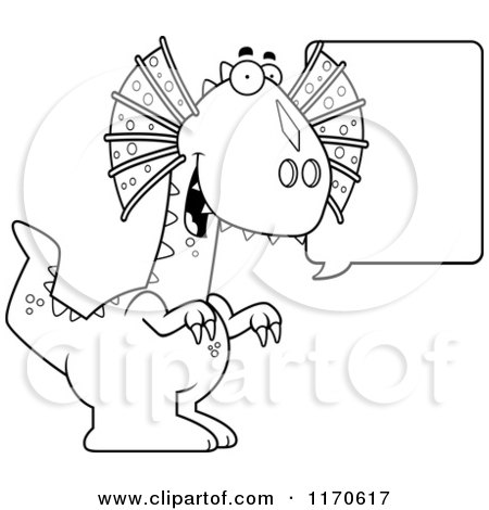 Cartoon Clipart Of A Happy Talking Dilophosaurus Dinosaur - Vector Outlined Coloring Page by Cory Thoman