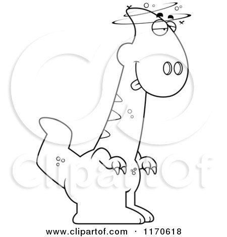 Cartoon Clipart Of A Drunk or Dumb Apatosaurus Dinosaur - Vector Outlined Coloring Page by Cory Thoman