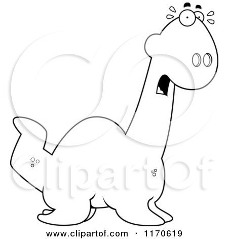 Cartoon Clipart Of A Frightened Plesiosaur Dinosaur - Vector Outlined Coloring Page by Cory Thoman