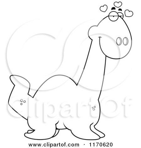 Cartoon Clipart Of A Loving Plesiosaur Dinosaur - Vector Outlined Coloring Page by Cory Thoman