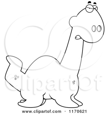 Cartoon Clipart Of A Mad Plesiosaur Dinosaur - Vector Outlined Coloring Page by Cory Thoman