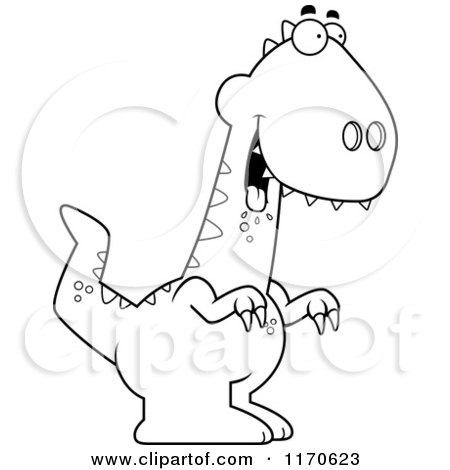 Cartoon Clipart Of A Drunk or Dumb Velociraptor Dinosaur - Vector Outlined Coloring Page by Cory Thoman