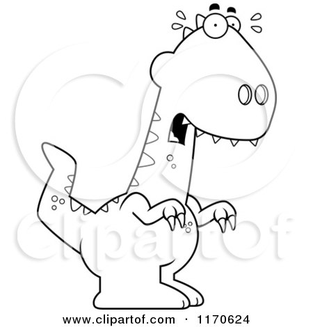 Cartoon Clipart Of A Frightened Velociraptor Dinosaur - Vector Outlined Coloring Page by Cory Thoman