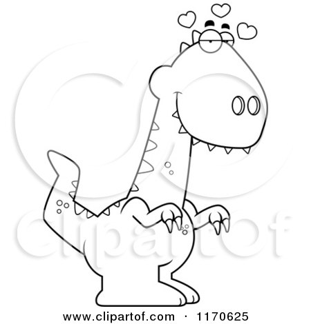 Cartoon Clipart Of A Loving Velociraptor Dinosaur - Vector Outlined Coloring Page by Cory Thoman