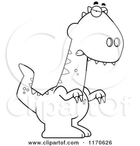 Cartoon Clipart Of A Mad Velociraptor Dinosaur - Vector Outlined Coloring Page by Cory Thoman