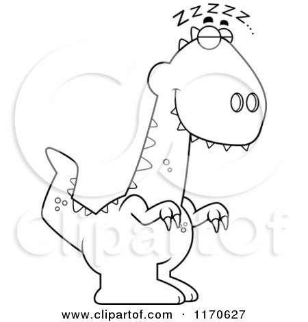 Cartoon Clipart Of A Sleeping Velociraptor Dinosaur - Vector Outlined Coloring Page by Cory Thoman