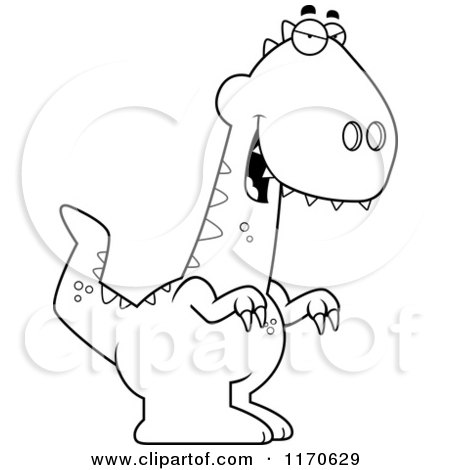 Cartoon Clipart Of A Sly Velociraptor Dinosaur - Vector Outlined Coloring Page by Cory Thoman