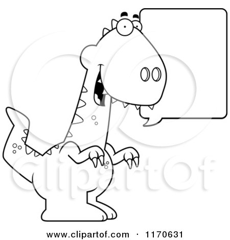 Cartoon Clipart Of A Talking Velociraptor Dinosaur - Vector Outlined Coloring Page by Cory Thoman