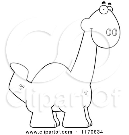 Cartoon Clipart Of A Happy Apatosaurus Dinosaur - Vector Outlined Coloring Page by Cory Thoman