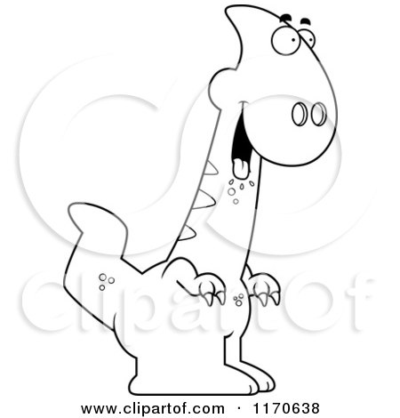 Cartoon Clipart Of A Hungry Parasaurolophus Dinosaur - Vector Outlined Coloring Page by Cory Thoman