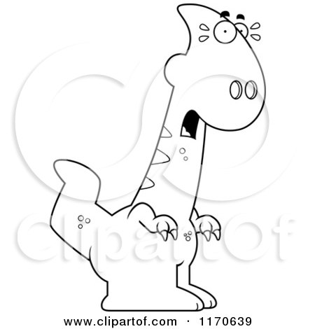 Cartoon Clipart Of A Frightned Parasaurolophus Dinosaur - Vector Outlined Coloring Page by Cory Thoman