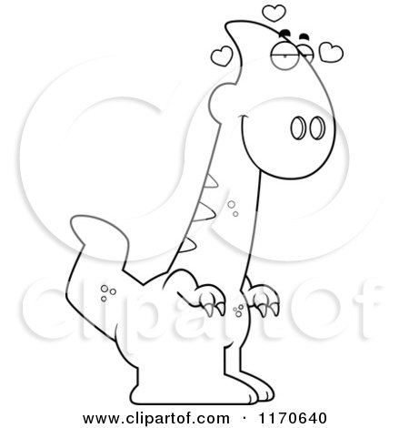Cartoon Clipart Of A Loving Parasaurolophus Dinosaur - Vector Outlined Coloring Page by Cory Thoman