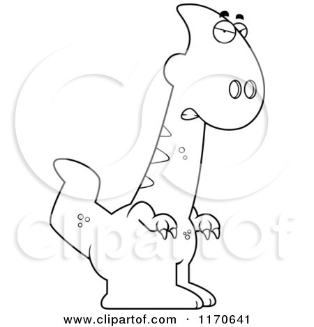 Cartoon Clipart Of A Mad Parasaurolophus Dinosaur - Vector Outlined Coloring Page by Cory Thoman