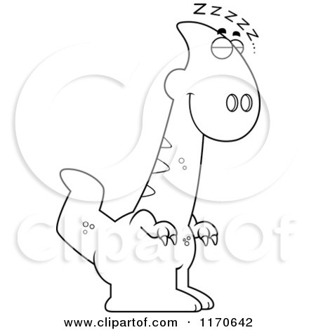 Cartoon Clipart Of A Sleeping Parasaurolophus Dinosaur - Vector Outlined Coloring Page by Cory Thoman
