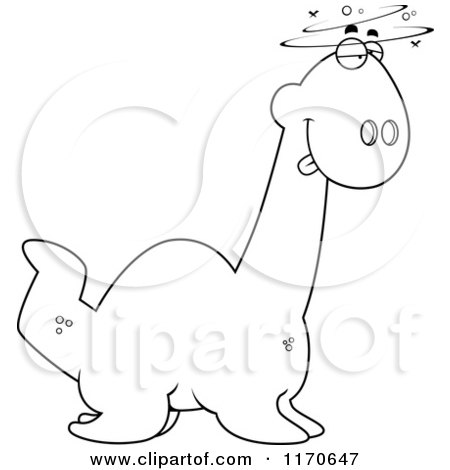 Cartoon Clipart Of A Drunk or Dumb Plesiosaur Dinosaur - Vector Outlined Coloring Page by Cory Thoman
