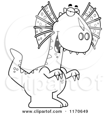 Cartoon Clipart Of A Sly Dilophosaurus Dinosaur - Vector Outlined Coloring Page by Cory Thoman
