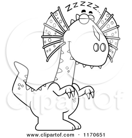Cartoon Clipart Of A Sleeping Dilophosaurus Dinosaur - Vector Outlined Coloring Page by Cory Thoman