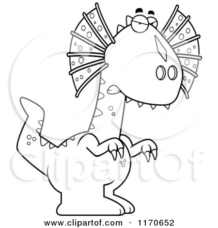 Cartoon of an Angry Dilophosaurus Dinosaur - Vector Outlined Coloring Page by Cory Thoman