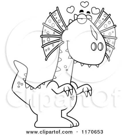 Cartoon Clipart Of A Loving Dilophosaurus Dinosaur - Vector Outlined Coloring Page by Cory Thoman