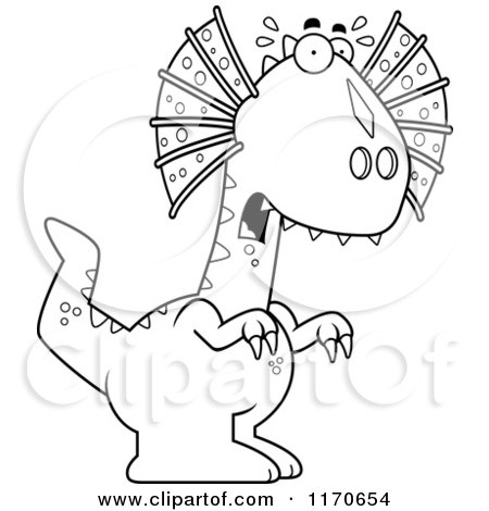 Cartoon Clipart Of A Frightened Dilophosaurus Dinosaur - Vector Outlined Coloring Page by Cory Thoman