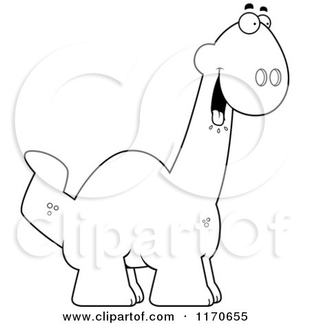 Cartoon Clipart Of A Hungry Apatosaurus Dinosaur - Vector Outlined Coloring Page by Cory Thoman
