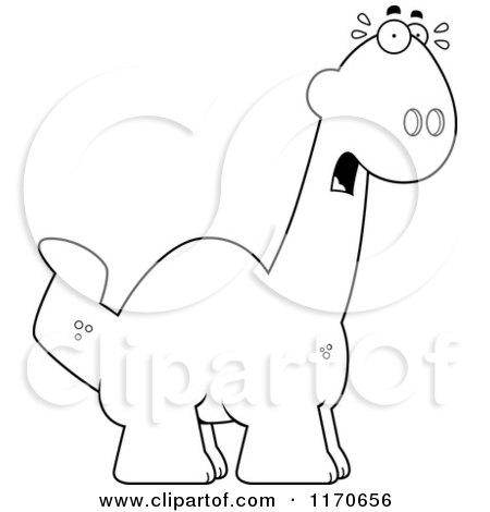Cartoon Clipart Of A Frightened Apatosaurus Dinosaur - Vector Outlined Coloring Page by Cory Thoman