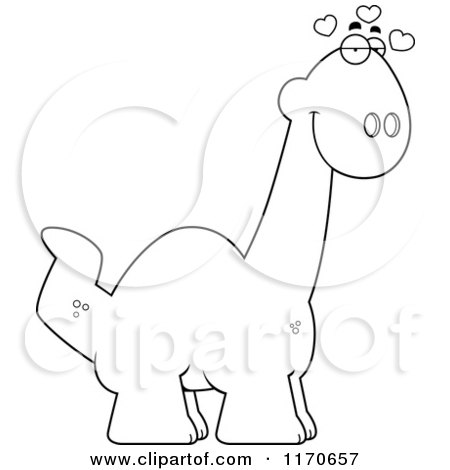 Cartoon Clipart Of A Loving Apatosaurus Dinosaur - Vector Outlined Coloring Page by Cory Thoman