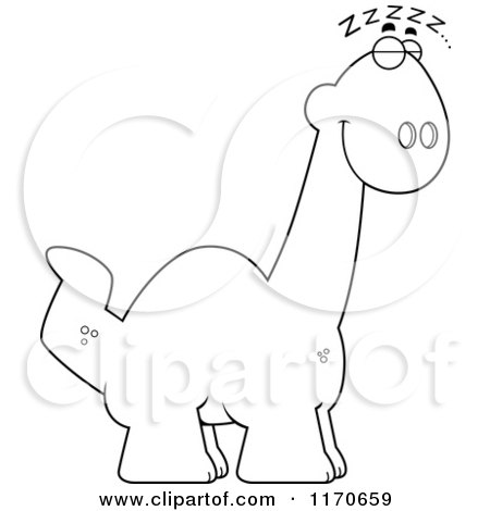 Cartoon Clipart Of A Sleeping Apatosaurus Dinosaur - Vector Outlined Coloring Page by Cory Thoman