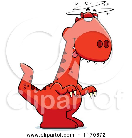 Cartoon of a Drunk or Dumb Velociraptor Dinosaur - Royalty Free Vector Clipart by Cory Thoman