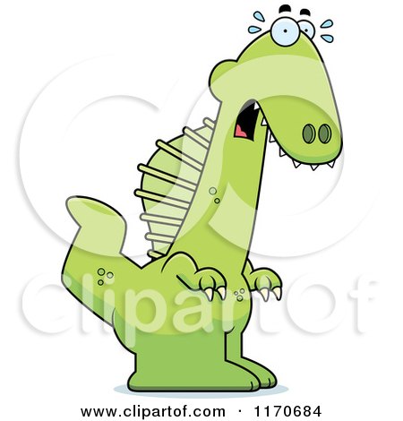 Cartoon of a Frightened Spinosaurus Dinosaur - Royalty Free Vector Clipart by Cory Thoman