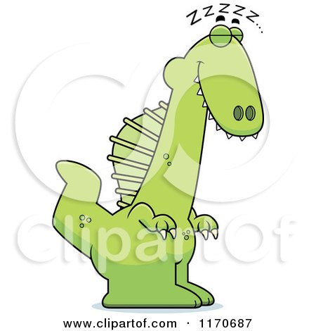 Cartoon of a Sleeping Spinosaurus Dinosaur - Royalty Free Vector Clipart by Cory Thoman