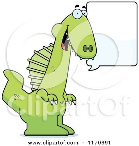 Cartoon of a Happy Talking Spinosaurus Dinosaur - Royalty Free Vector Clipart by Cory Thoman