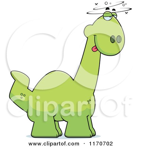 Cartoon of a Drunk or Dumb Apatosaurus Dinosaur - Royalty Free Vector Clipart by Cory Thoman