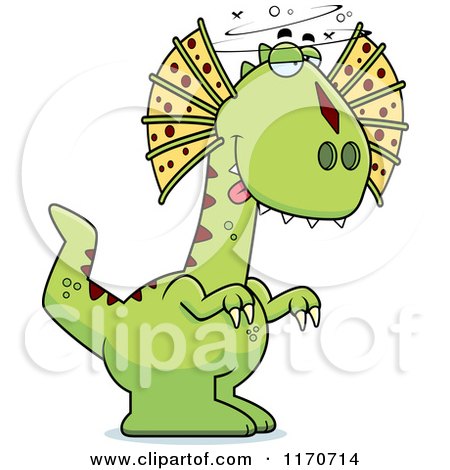 Cartoon of a Drunk or Dumb Dilophosaurus Dinosaur - Royalty Free Vector Clipart by Cory Thoman