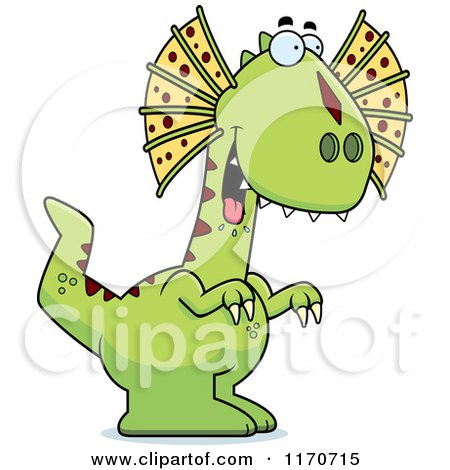 Cartoon of a Hungry Dilophosaurus Dinosaur - Royalty Free Vector Clipart by Cory Thoman