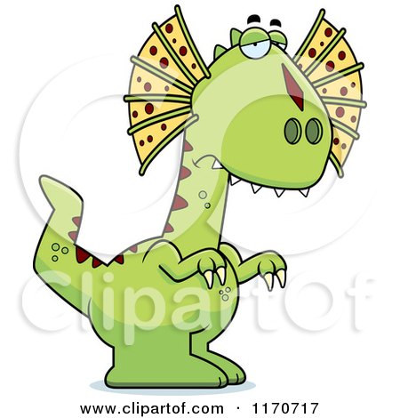 Cartoon of a Depressed Dilophosaurus Dinosaur - Royalty Free Vector Clipart by Cory Thoman