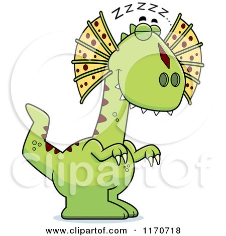 Cartoon of a Sleeping Dilophosaurus Dinosaur - Royalty Free Vector Clipart by Cory Thoman