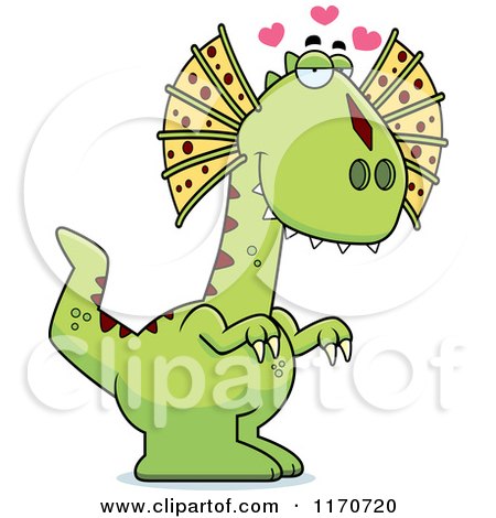 Cartoon of a Loving Dilophosaurus Dinosaur - Royalty Free Vector Clipart by Cory Thoman