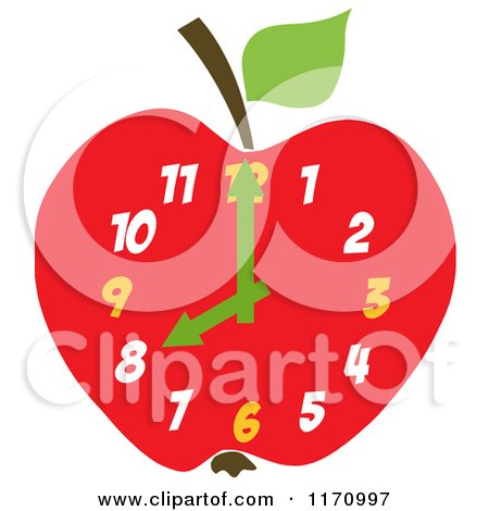 Cartoon of a Red Apple Clock - Royalty Free Vector Clipart by Hit Toon