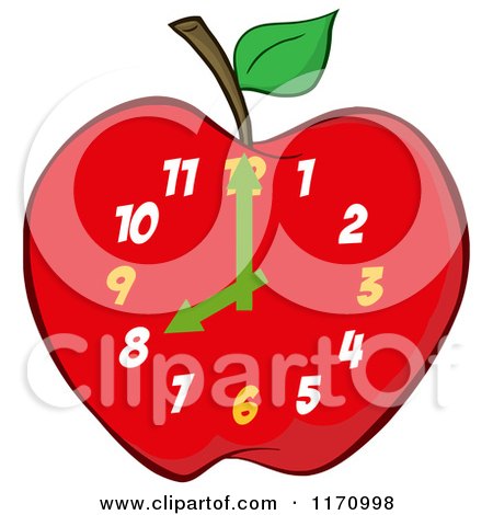 Cartoon of a Red Apple School Clock - Royalty Free Vector Clipart by Hit Toon