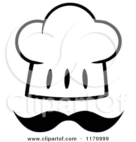 Cartoon of a Black and White Chef Hat and Mustache - Royalty Free Vector Clipart by Hit Toon