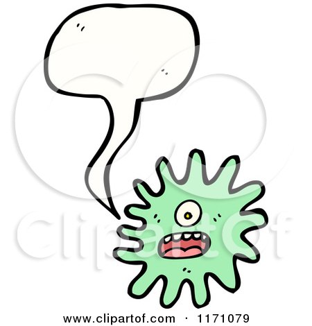 Cartoon of a One-Eyed Green Germ Monster Beside a Blank Thought Cloud - Royalty Free Stock Illustration by lineartestpilot