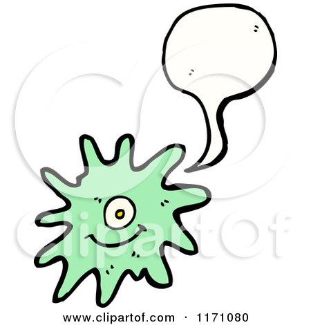 Cartoon of a Happy One-Eyed Green Germ Monster Smiling Beside Blank Thought Cloud - Royalty Free Stock Illustration by lineartestpilot