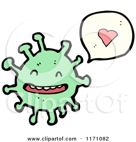 Cartoon of a Green Monster Germ Beside Love Heart Thought Cloud - Royalty Free Stock Illustration by lineartestpilot