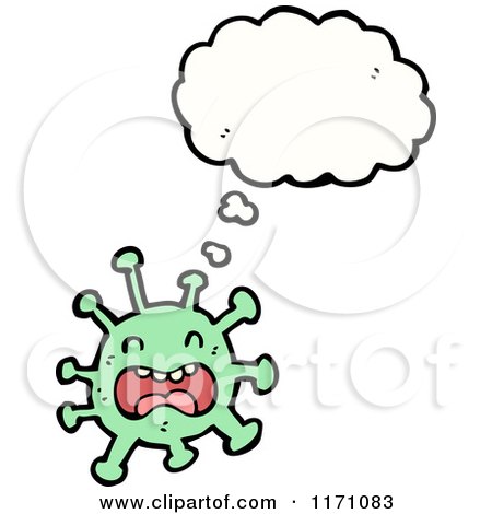 Cartoon of a Green Monster Germ Crying Beside a Blank Thought Cloud - Royalty Free Stock Illustration by lineartestpilot