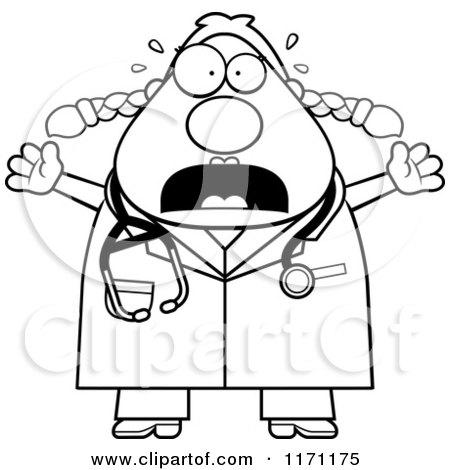 Cartoon Clipart Of A Screaming Female Surgeon Doctor or Veterinarian - Vector Outlined Coloring Page by Cory Thoman
