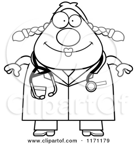 Cartoon Clipart Of A Happy Female Surgeon Doctor or Veterinarian - Vector Outlined Coloring Page by Cory Thoman